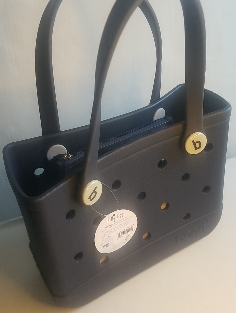 Betty Bogg Dark Blue Perforated Tote with Logo Buttons